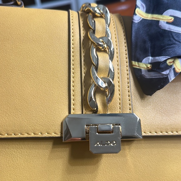 ALDO yellow/gold faux leather handbag with scarf NWT - Picture 2 of 14